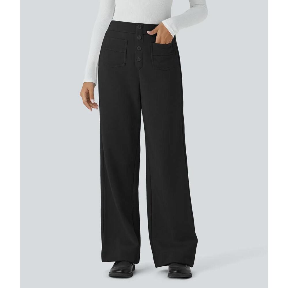 Halara NWT High Waisted Pockets Straight Leg Fleece Casual Pants - Size XS